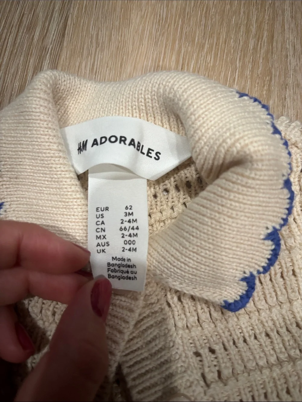 H&M Cream Crochet Matching Set with Blue Trim